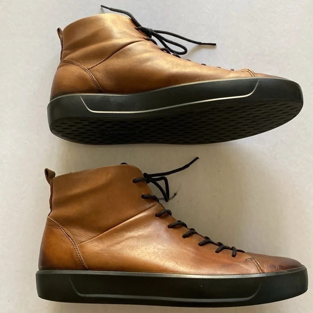 ECCO Danish Design Men’s Lace Up Soft Smooth Brown Leather Boots Size 44